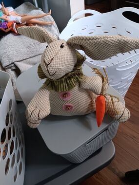Unk Cream Plush Bunny with Orange Carrot and Green Ruffled Collar